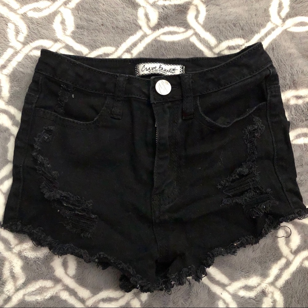 Black denim shorts
